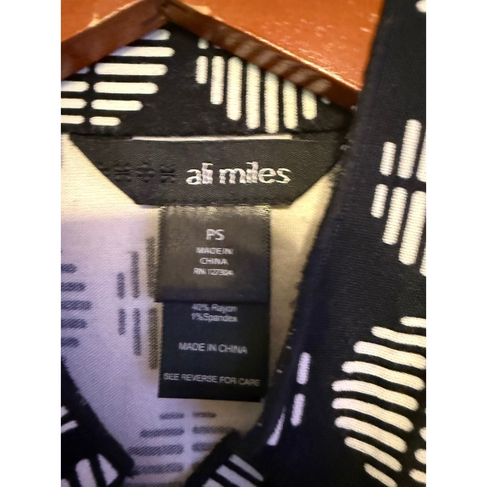 Ali Miles Black White Polka Dot Button Front Blouse Neon‎ Accent PS Art To Wear - Picture 7 of 16